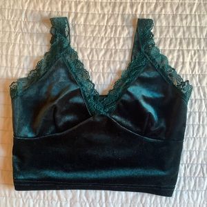 Shein green velvet crop top, size xsmall